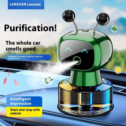Robot intelligent car aroma diffuser with five fragrance options including Pure Gulong and Classic Ocean