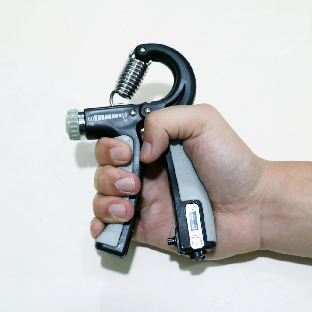 Adjustable hand grip with mechanical counter, ABS and stainless steel, 16cm x 12cm