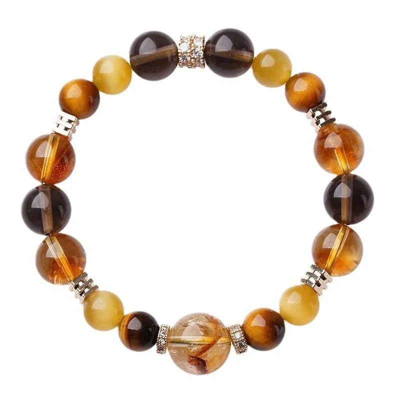Natural yellow tiger-eye crystal bracelet with geometry pattern and lucky jinba design