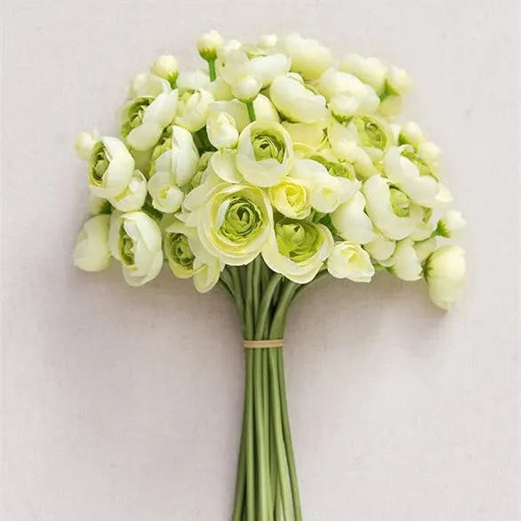 24-head silk tea rose camellia floral stem in pink, 35cm tall, on white background