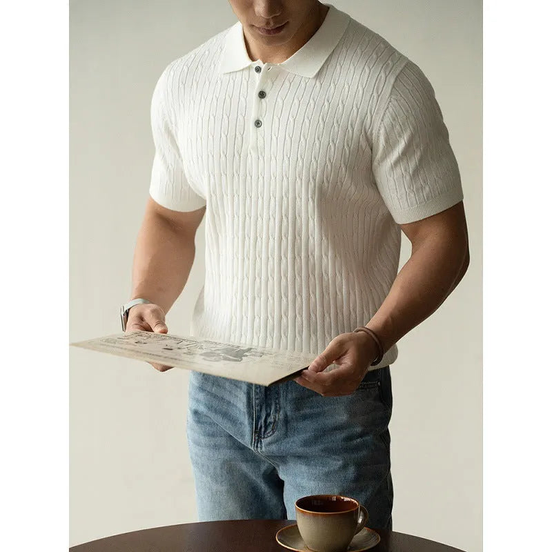 Men's short sleeve business top in khaki, part of a set also available in black and white.