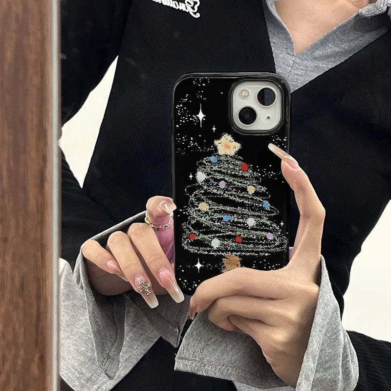 Soft two-in-one mobile phone case with fall protection, Feilin material, for iPhone, Christmas tree pattern