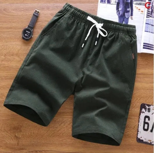 Men's cotton summer shorts in mid-waist design with lace-up placket closure