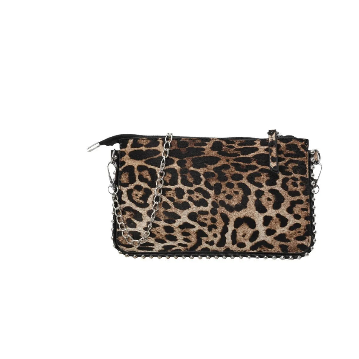 Women's square crossbody bag in PU leather with chain detail, shown in dark brown colour