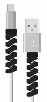 Plastic charging cable protector in black, 3.5cm length, for USB cable strain relief
