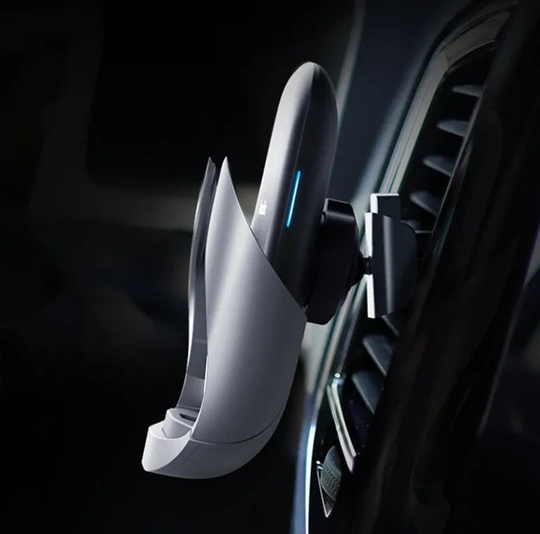 Black car wireless charger phone holder with air outlet clip and Micro USB port closed position