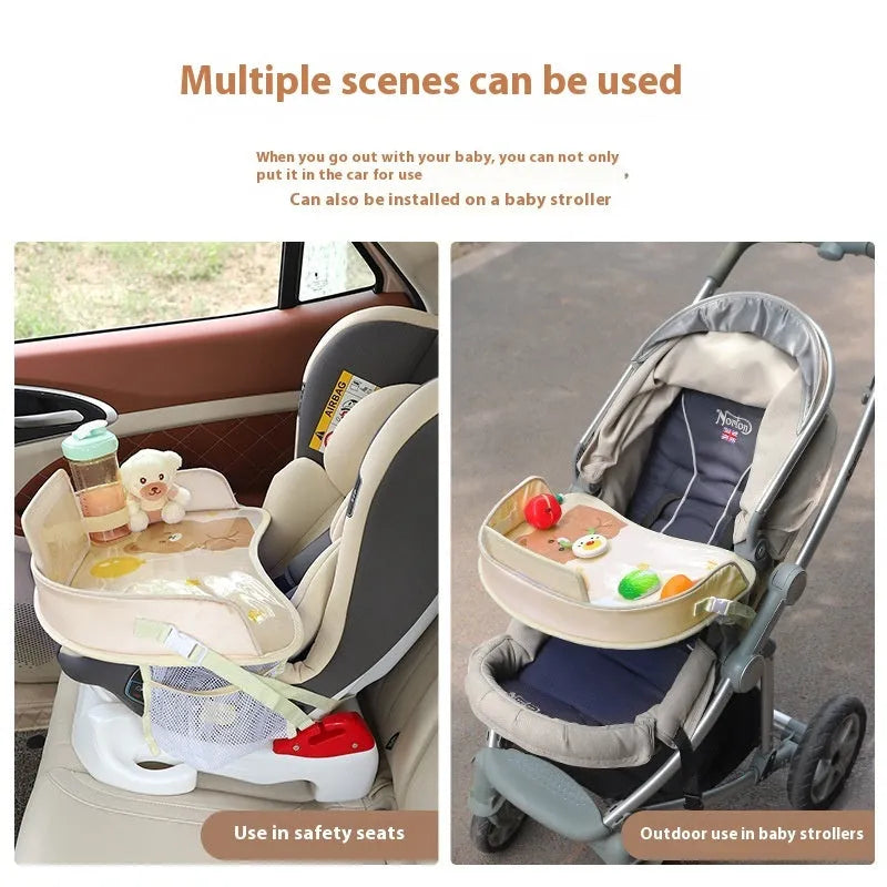 Children's car seat storage tray in Oxford cloth with a waterproof surface, showing Balloon Bear pattern