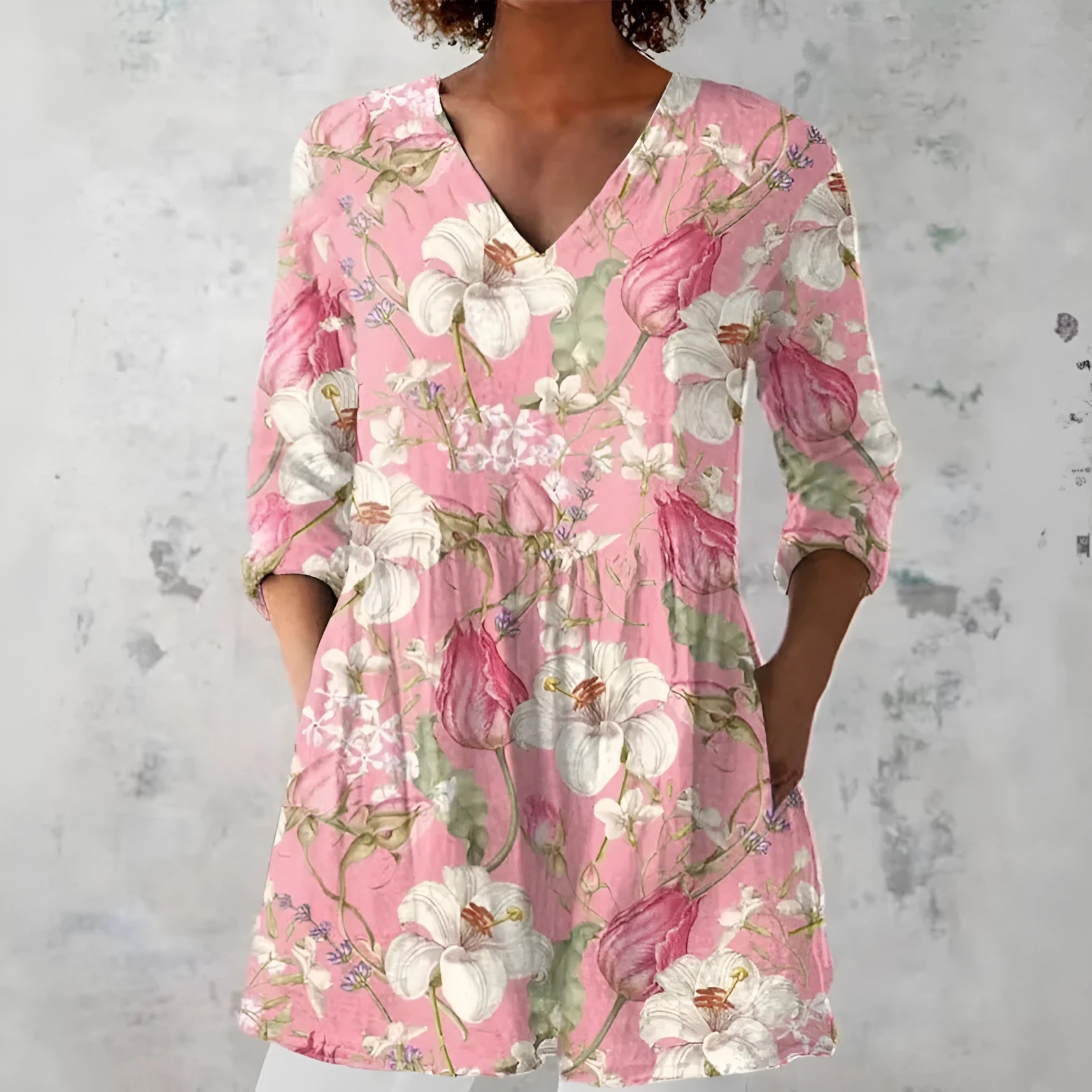 Women's retro slim fit printed long-sleeved top in a colour style variant.