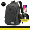 Grey lightweight travel backpack with USB charging port and trolley case sleeve