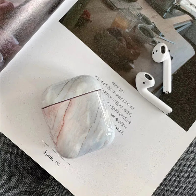White crack marble pattern hard PC protective case for Apple AirPods charging box.