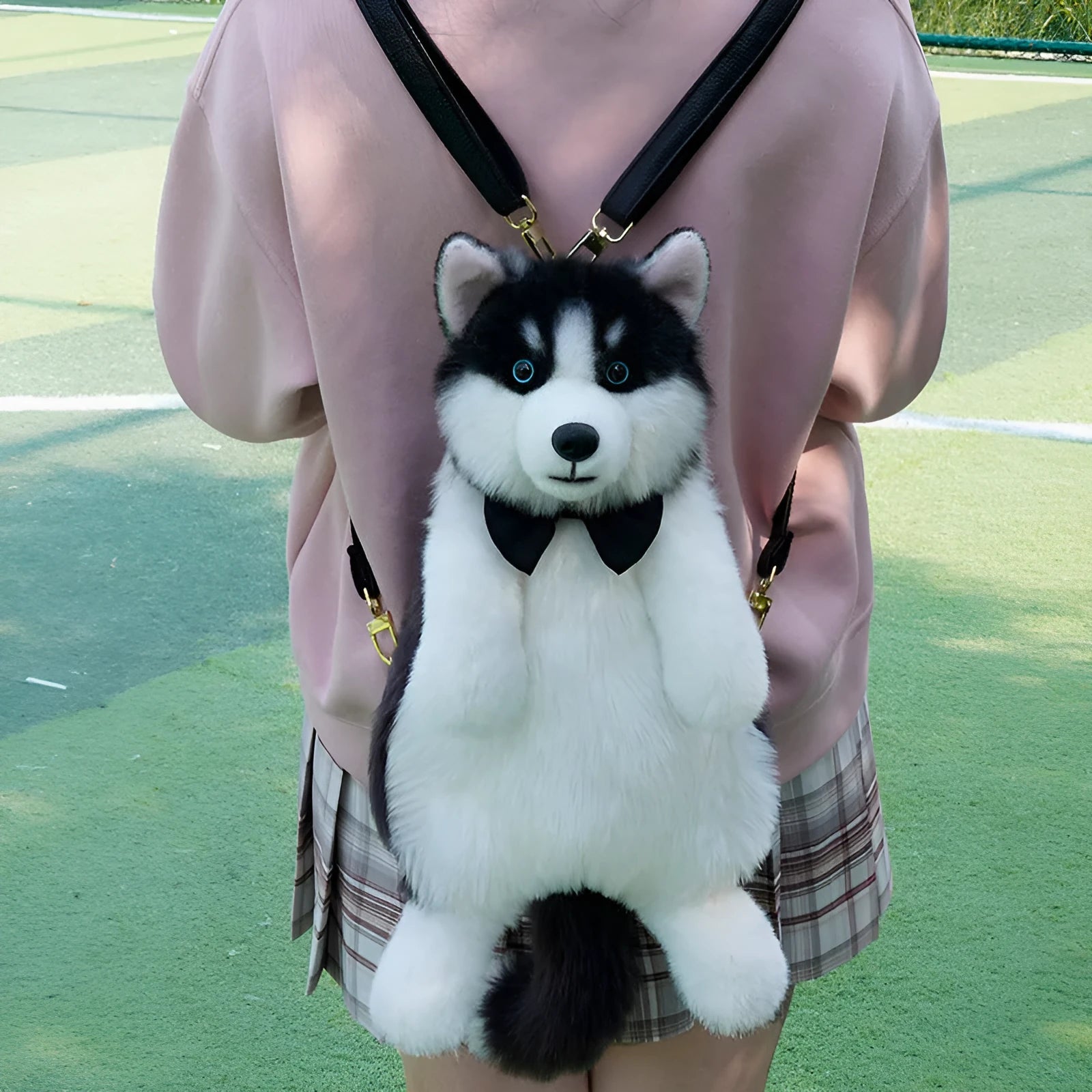 Husky plush simulation bag toy with a scarf in a colour gift box