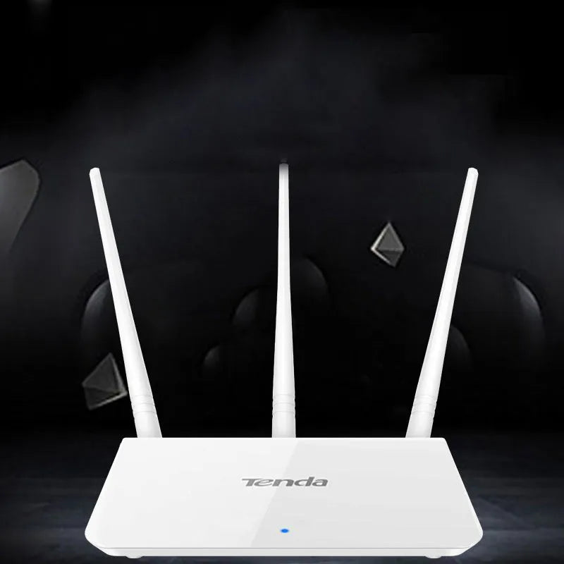 White dual-band wireless router on a desk