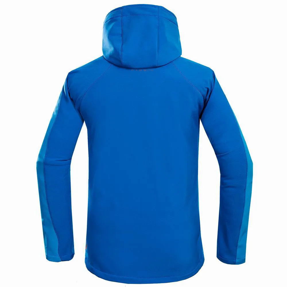 Men's outdoor mountaineering camping soft shell jacket – polyester, windproof, waterproof, in black, blue, orange – sizes S to XXL