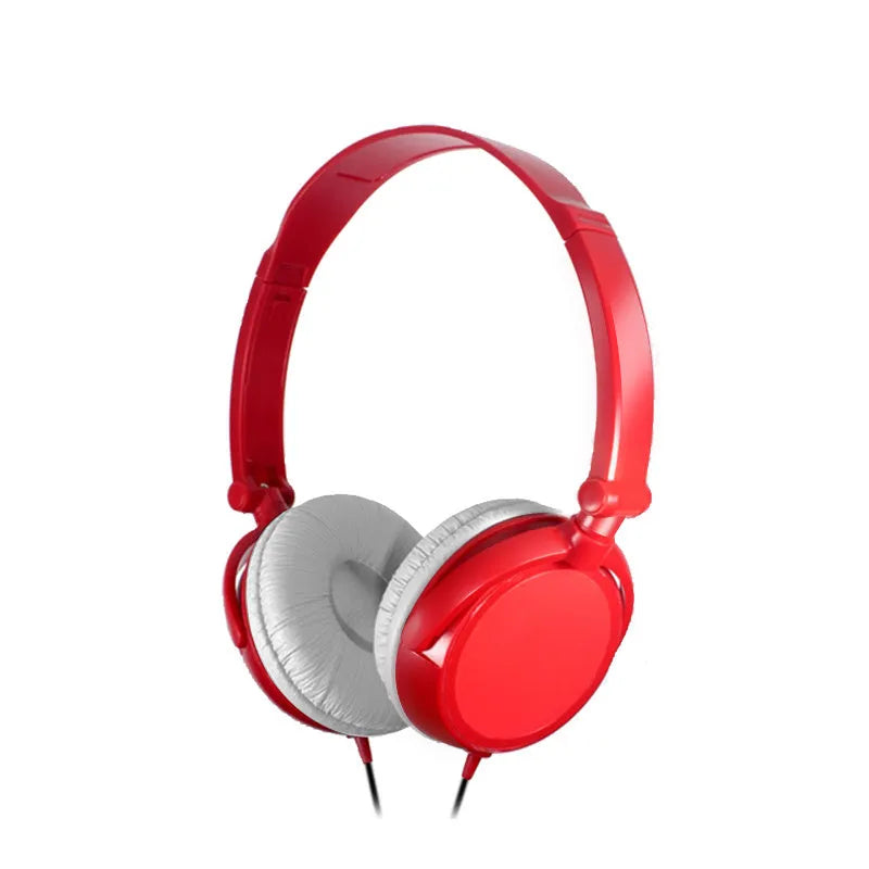 Black folding wired over-ear headphones with adjustable headband and 3.5mm plug.