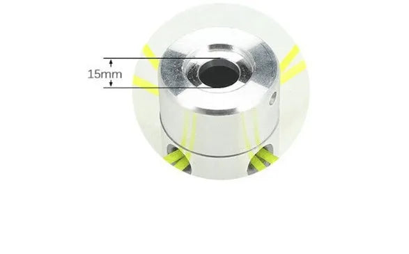Silver aluminium lawn mower grass head kit with four light yellow cutting lines and a wrench