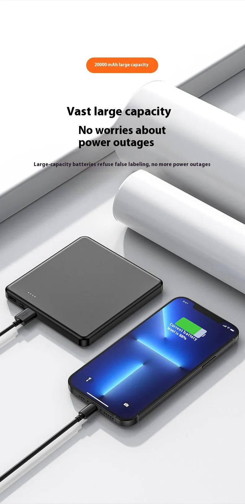 White 20000mAh portable fast charge power bank with QC3.0 graphene cell and Type-C/Micro input