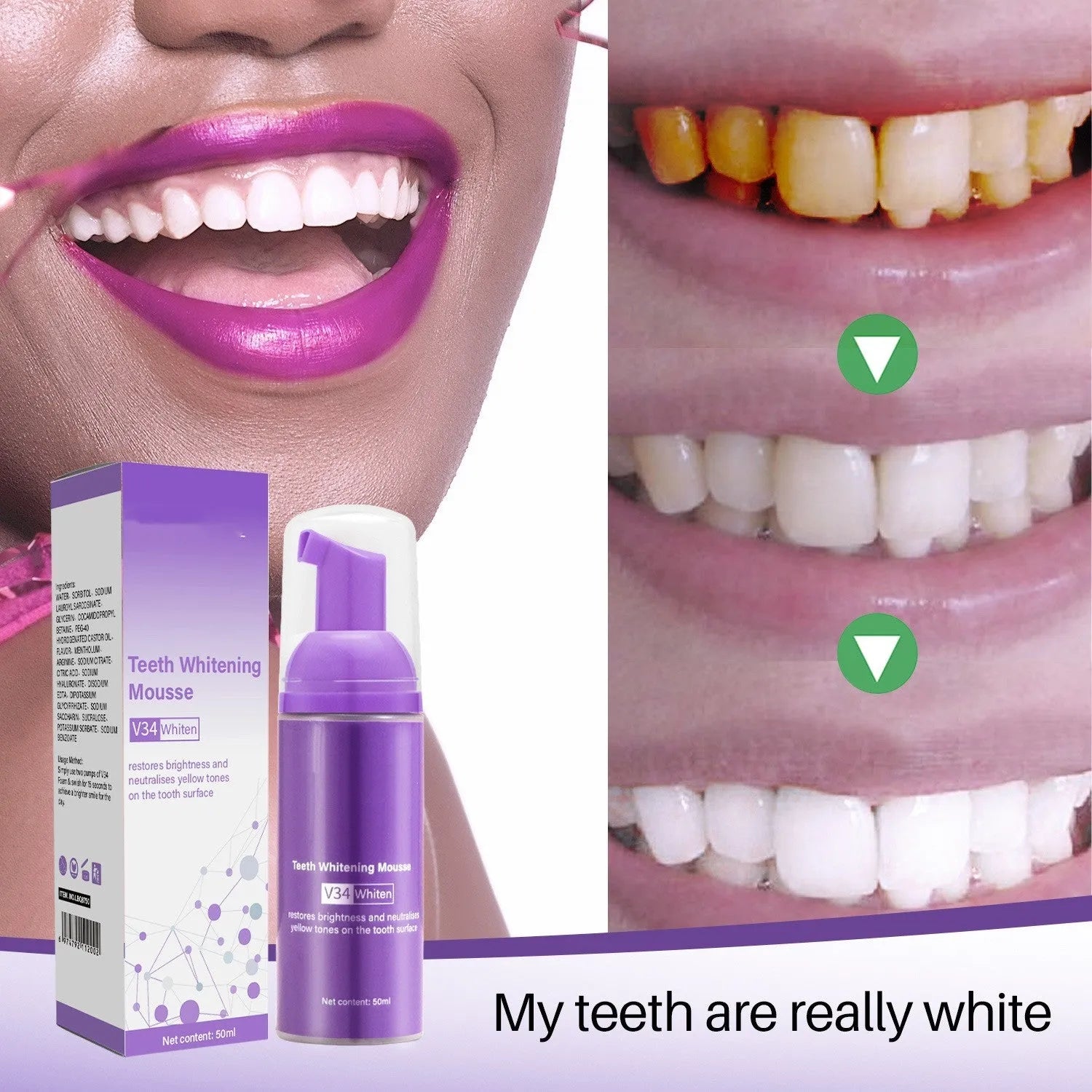Oral care teeth mousse 50ml tube for removing smoke stains and smoke spots from teeth