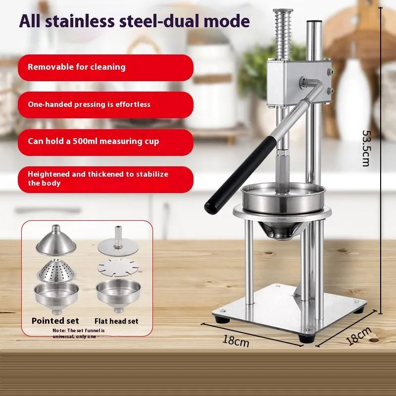 Commercial manual orange juice juicer with stainless steel construction and quick disassembly mechanism