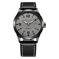 Retro leather automatic mechanical watch for men with exhibition back, 12mm slim, black shell beige dial