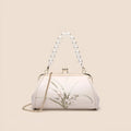 Beige PU women's embroidered shell shape shoulder bag for casual wear