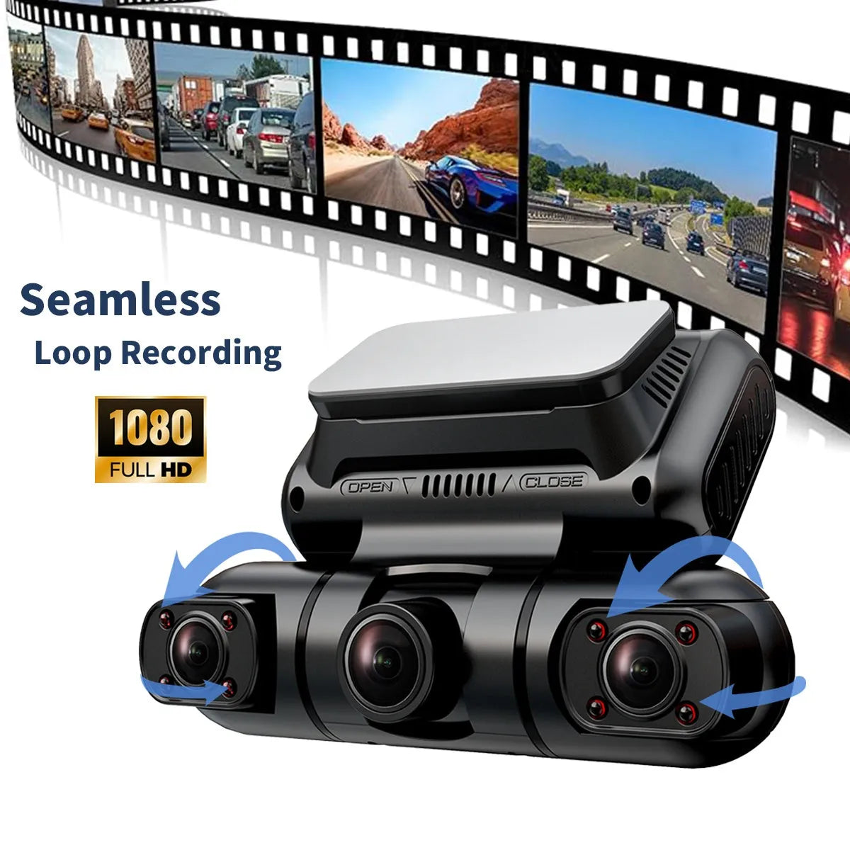 Hainatech 4 channel dash camera with 360 degree view, GPS, WiFi, night vision, and 128G memory card in black
