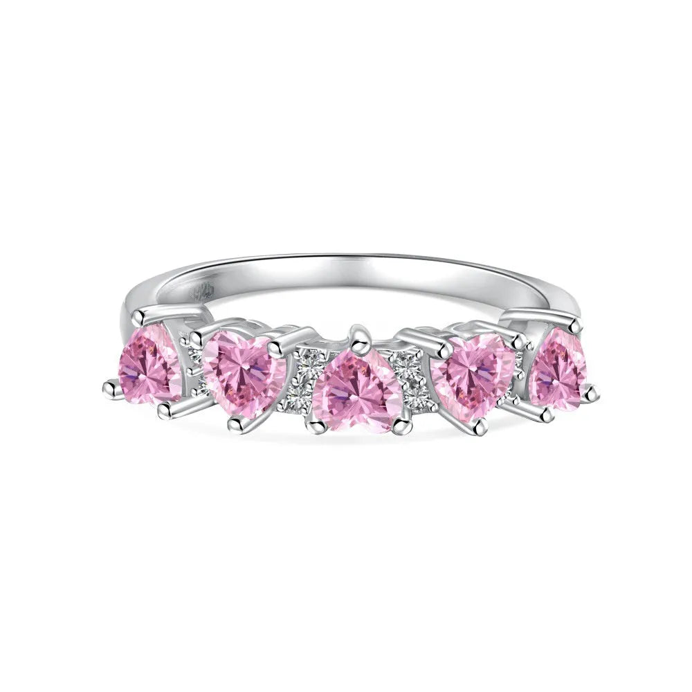 Sterling silver zircon ring with rhinestone overlay, adjustable, heart and wave design, woman's ring