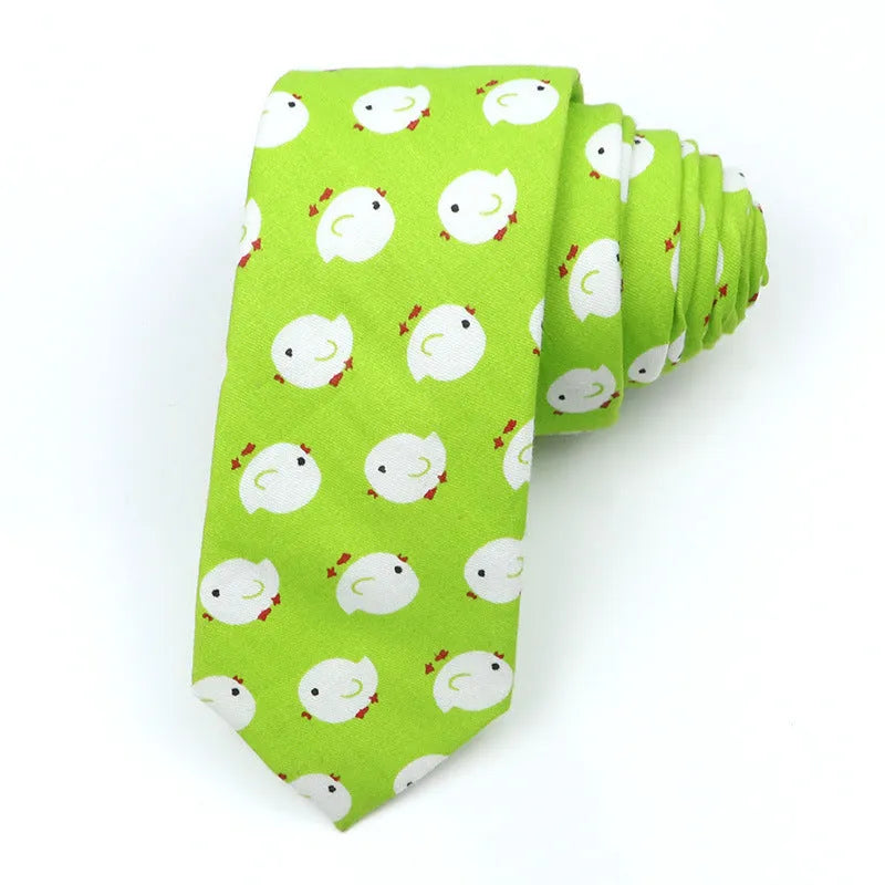 Narrow Korean style cotton bow tie with a printed cartoon pattern in various colours.