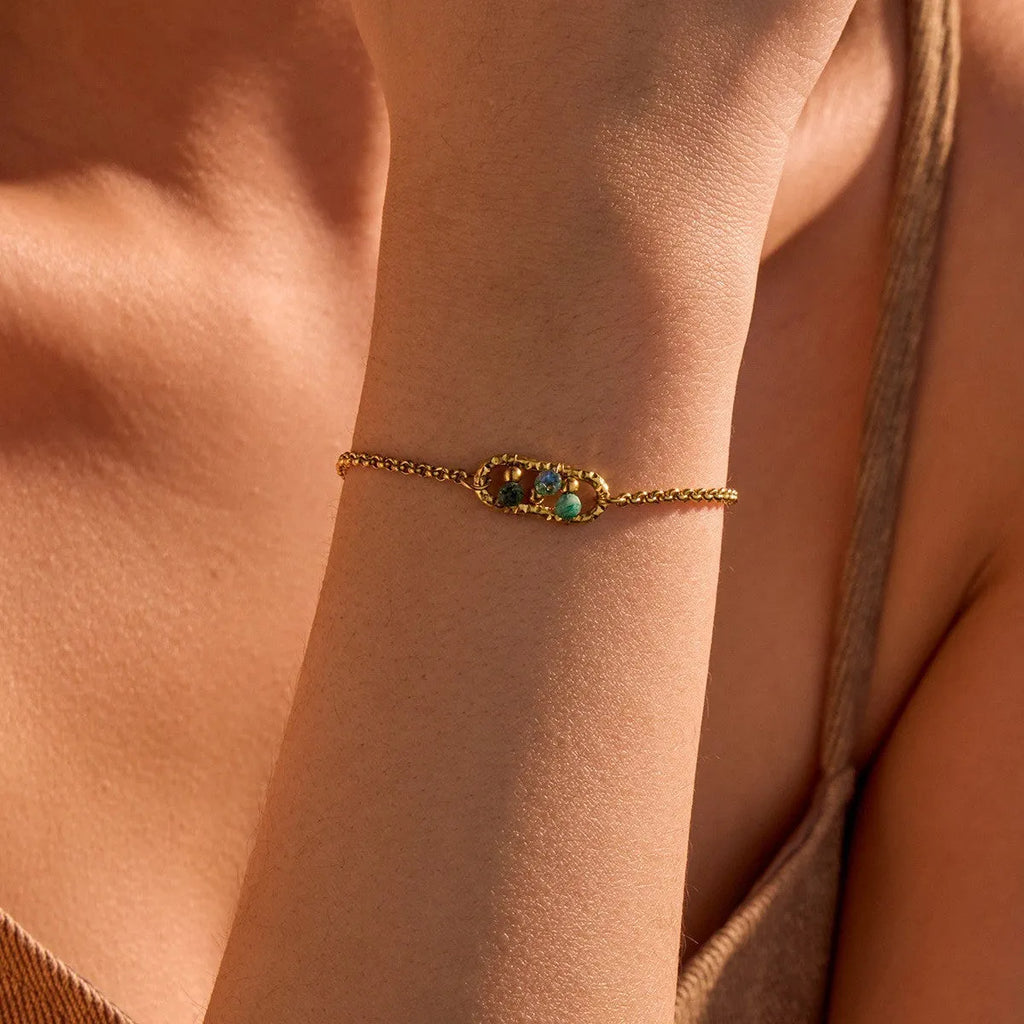 Natural stone and freshwater pearl design stainless steel bracelet with 18K electroplating in geometric style for women