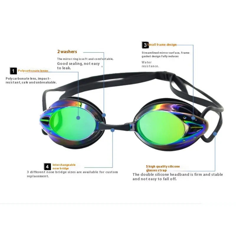 Anti-fog HD waterproof competitive swimming goggles for adults in bright blue colour