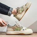 Canvas casual shoes in Milan green or beige with round toe and flat heel design