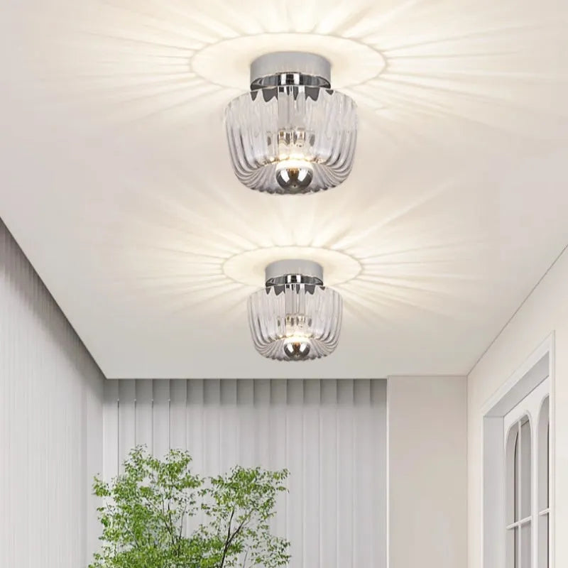 French style ceiling light with transparent chrome glass shade for bedroom bedside or balcony