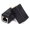 Black RJ45 network cable butt joint extender adapter for connecting two ethernet cables
