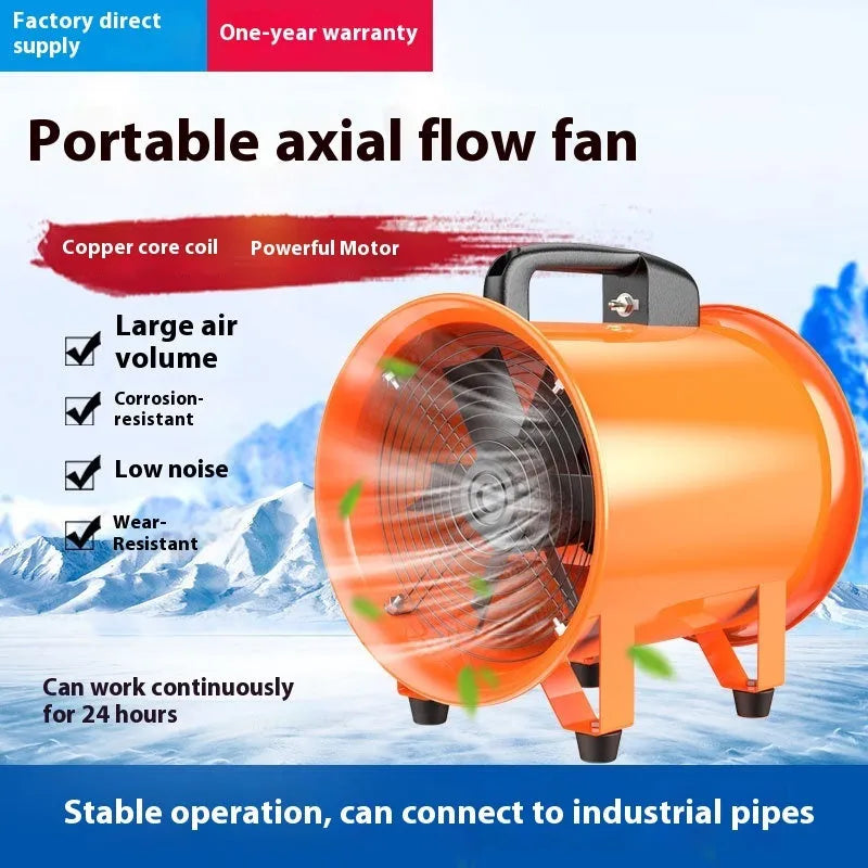 8-inch titanium steel industrial axial flow fan with 5-metre air duct for dust removal
