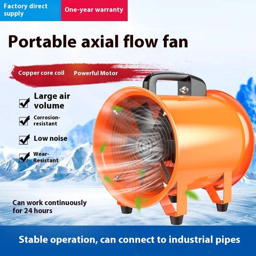 8-inch titanium steel industrial axial flow fan with 5-metre air duct for dust removal