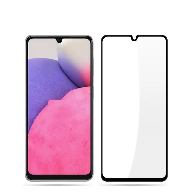 Black Samsung Galaxy A33 5G full screen tempered glass protective film front view