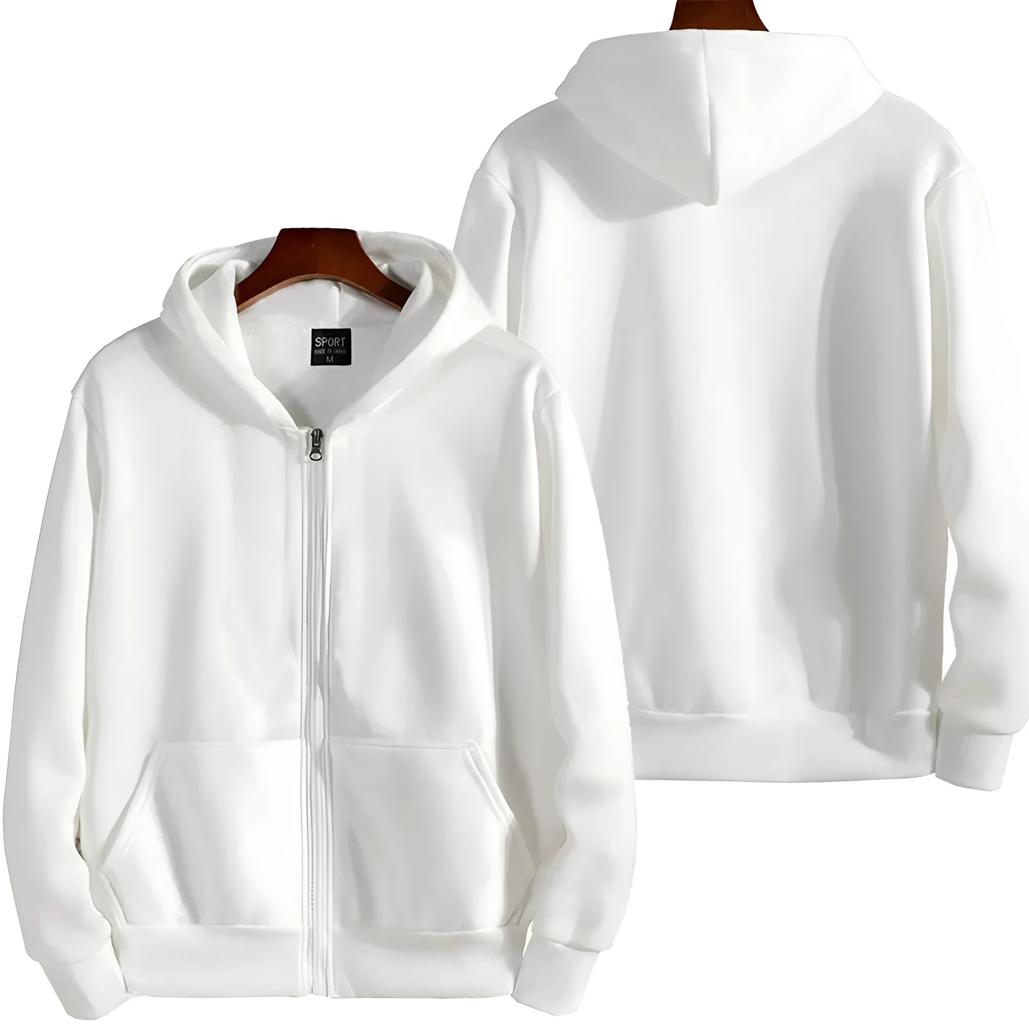 A man's loose fit solid colour zip-up sports jacket in a cardigan style.