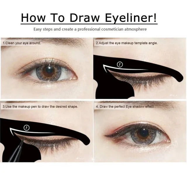 Transparent PVC cat card makeup stencil set with standing and squatting cat shapes for eye shadow and eyeliner