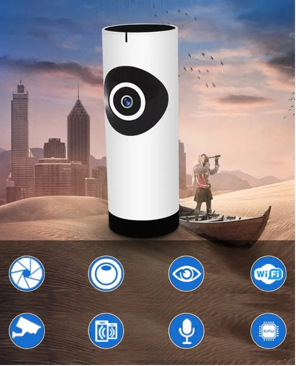 720P wireless IP camera WiFi baby monitor with panoramic view, bracket, and charger