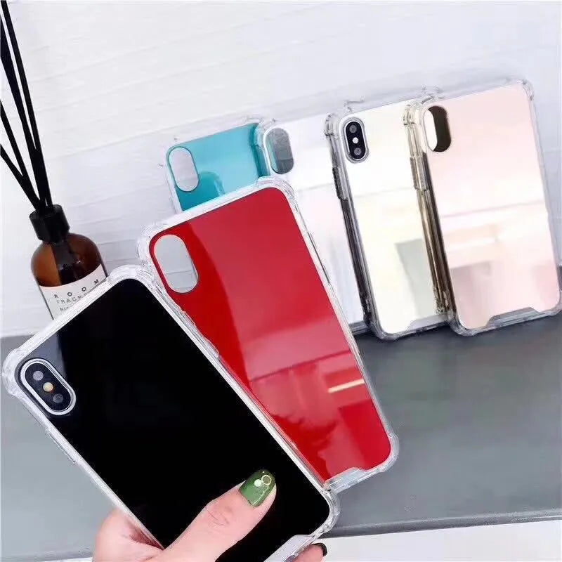 Mirror phone case in soft TPU in Gold colour for iPhone model showing reflective surface