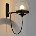 Modern retro LED wall lamp with glass shade in black colour, push button switch, Nordic postmodern style