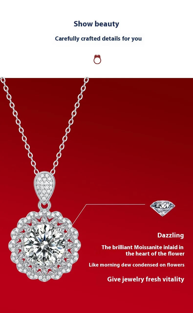 S925 silver necklace round moissanite pendant ball bead chain 5 karat GRA certificate