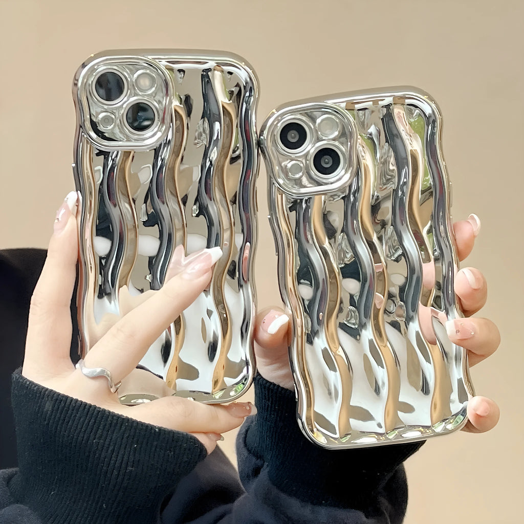 Electroplated wave stripe protective back cover case for iPhone 17 in various colours.