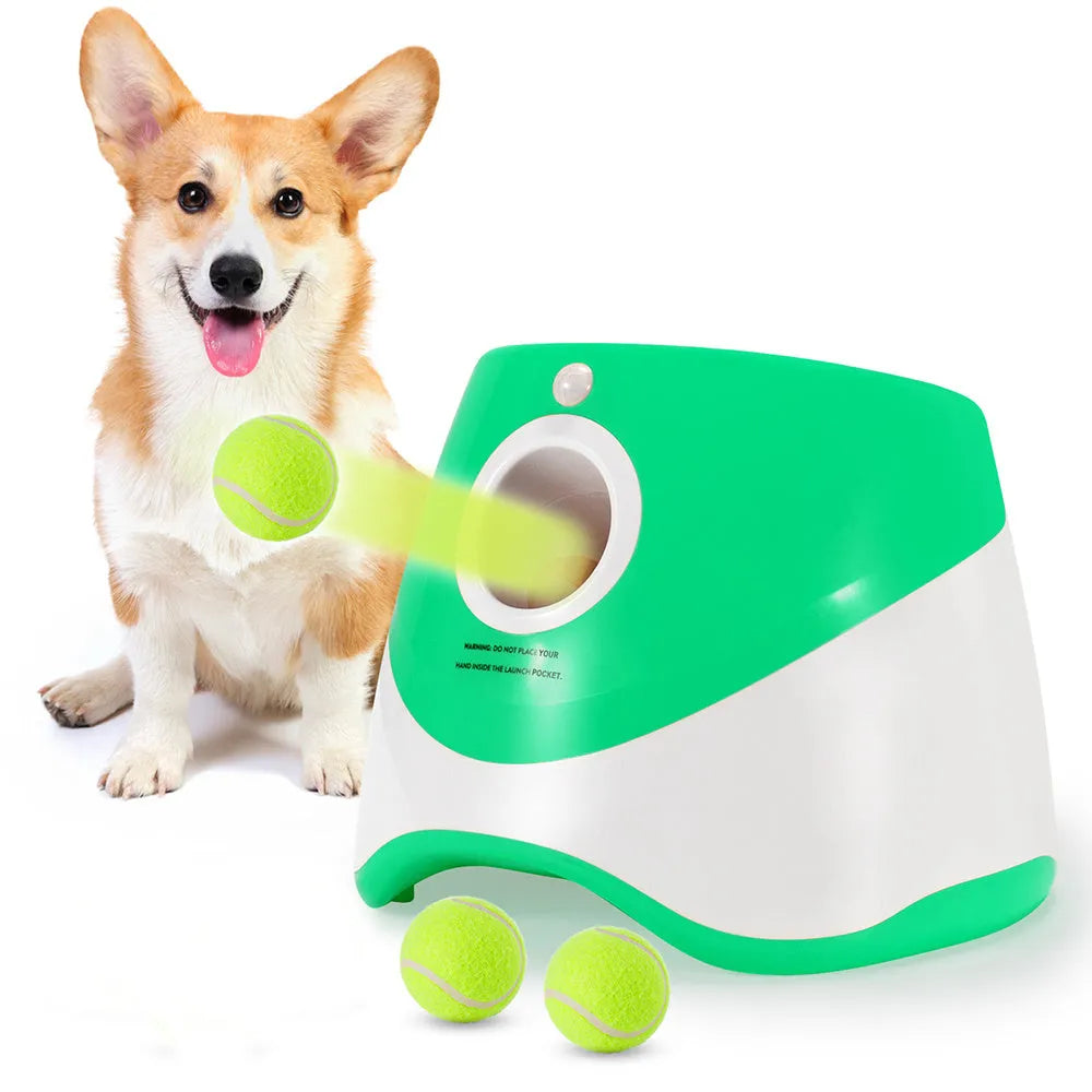 Automatic pet ball launcher in green for outdoor fetch play with adjustable distance