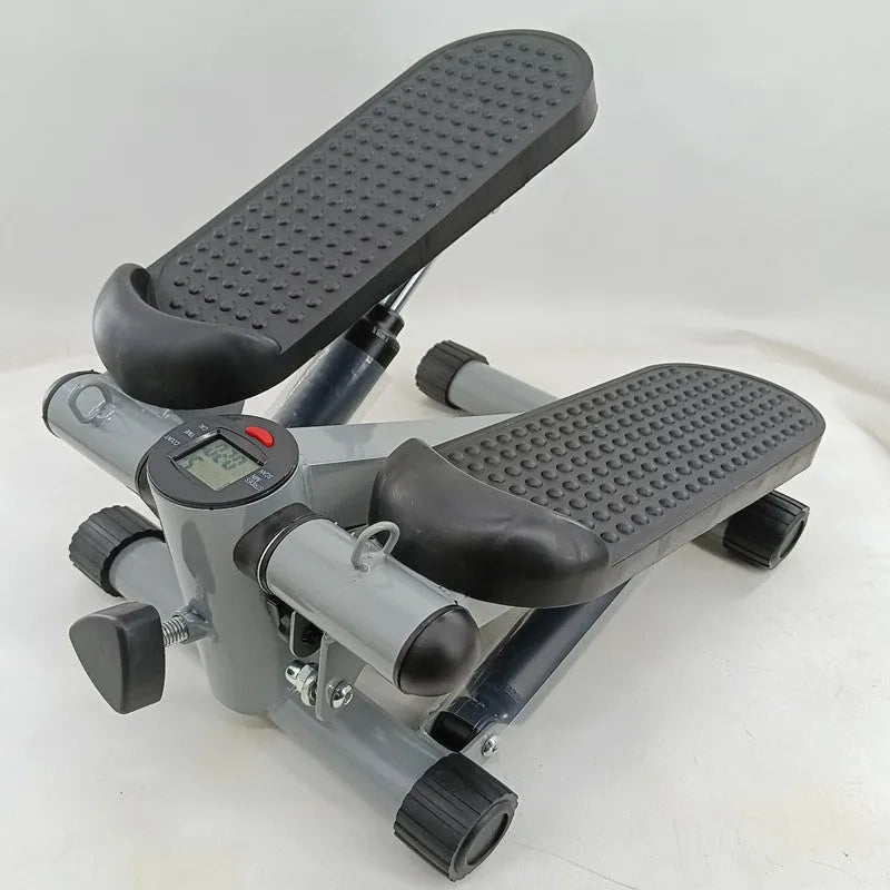 Silver grey hydraulic mini treadmill for waist slimming and home workouts.