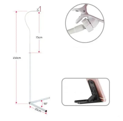 Black and white mobile phone bed brackets and floor stands for bedside viewing