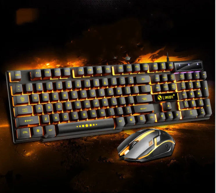 Limei GTX300 white gaming keyboard and mouse set with backlit keys on a desktop