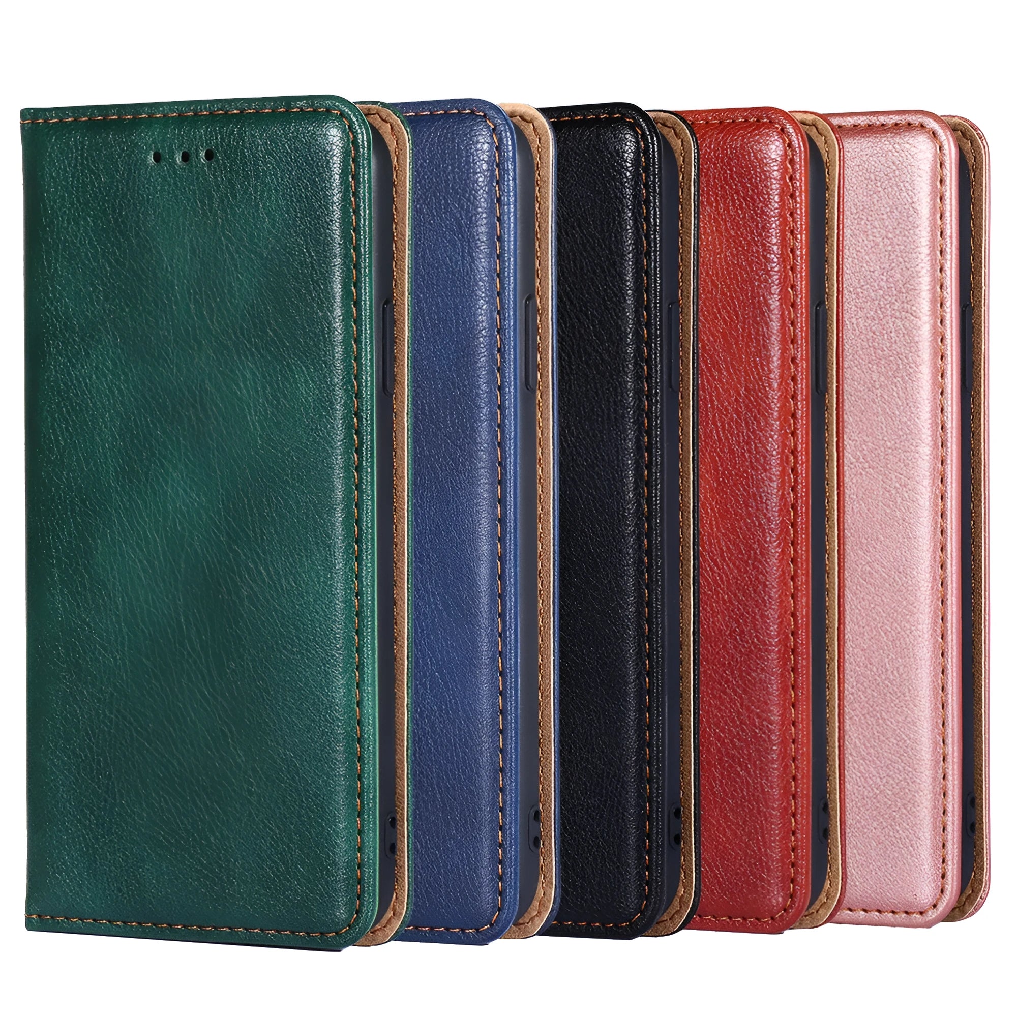 Samsung PU leather magnetic flip case in classic black with card slot and adjustable stand open