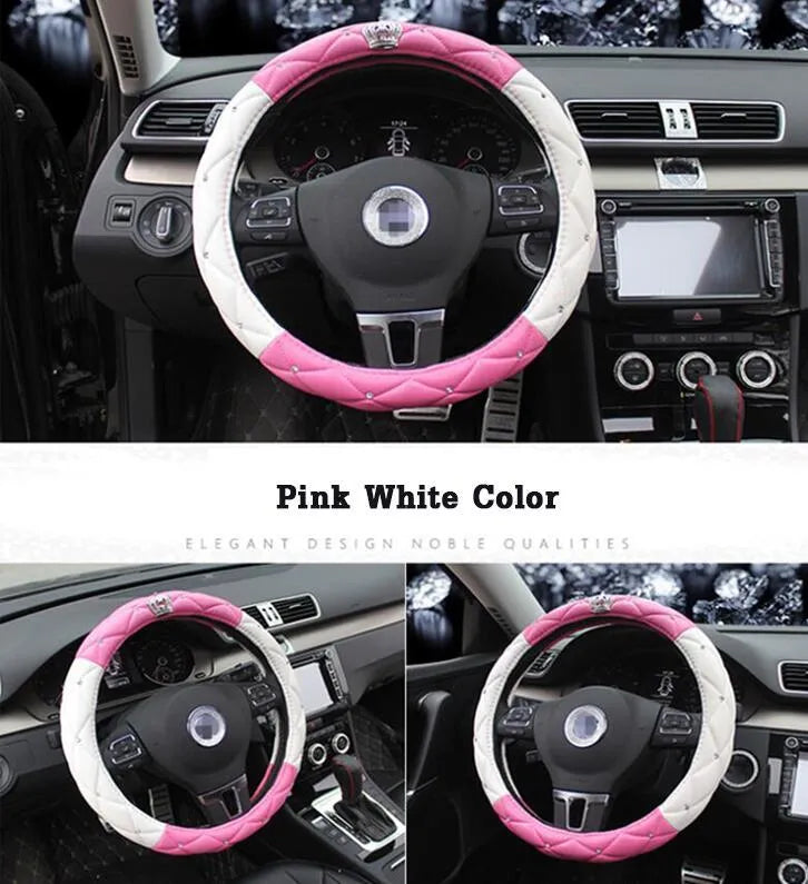 DAD crown diamond steering wheel cover in black polyurethane leather for 38cm wheels