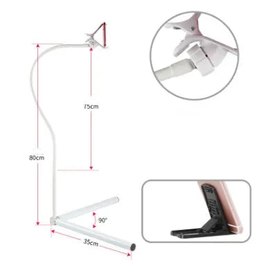 Black and white mobile phone bed brackets and floor stands for bedside viewing