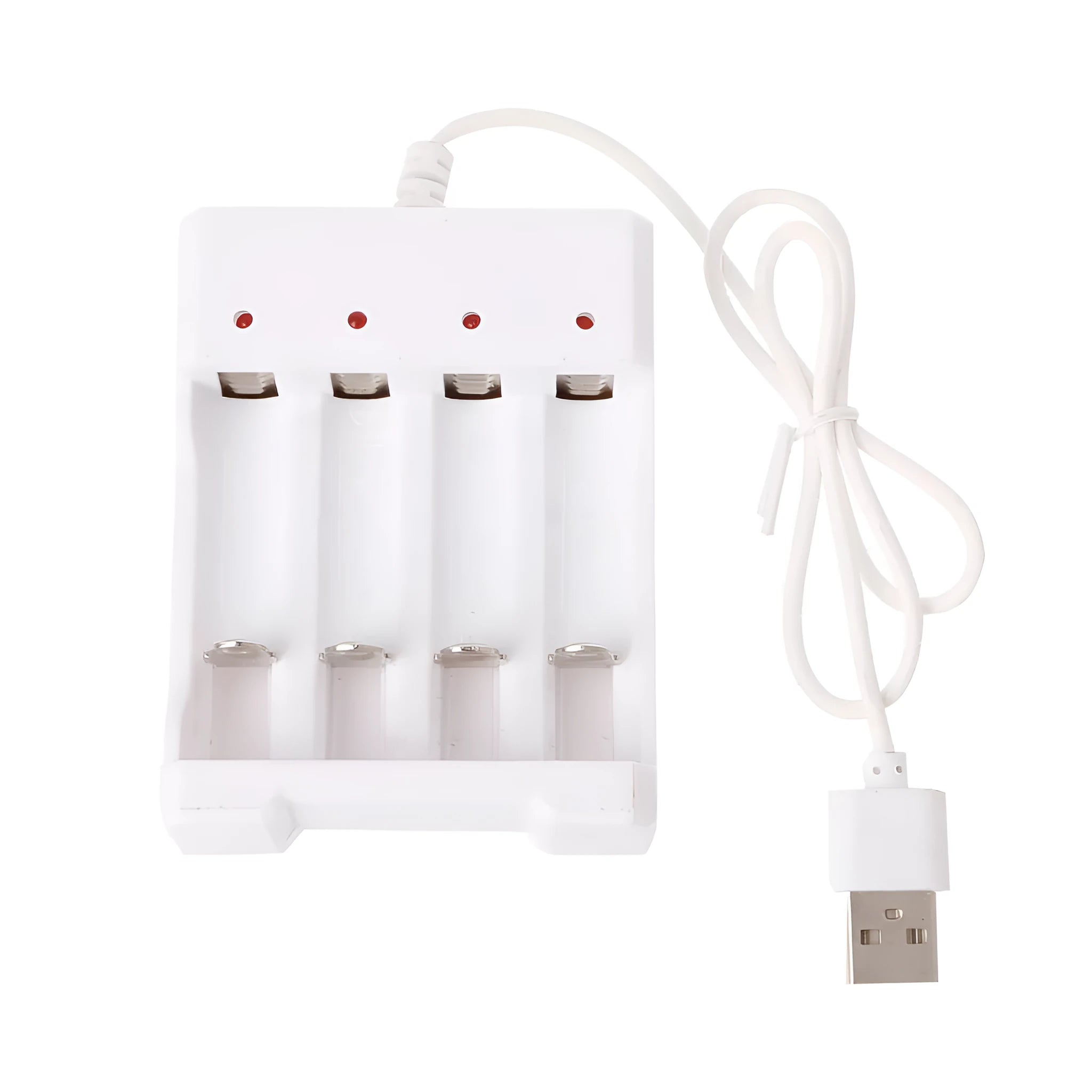 Universal smart 4-slot battery charger adapter for rechargeable AA and AAA batteries with USB plug input